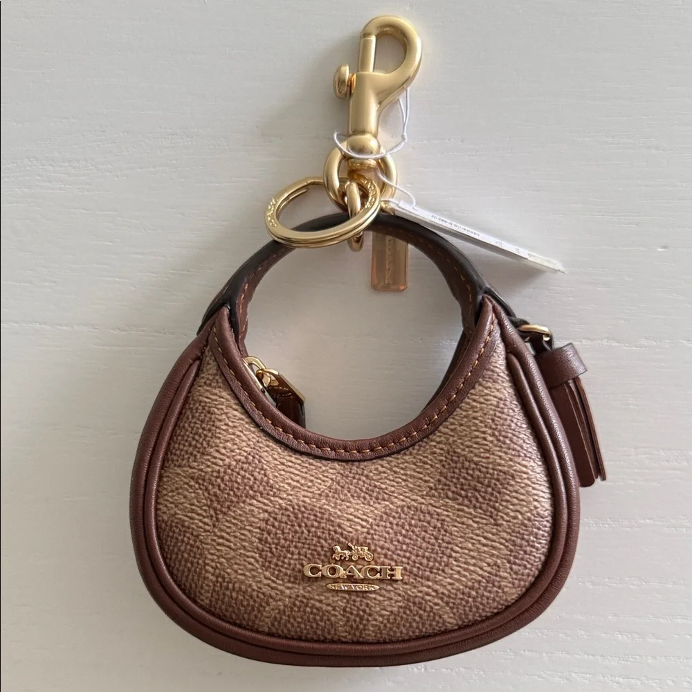 Coach Mini Carmen Bag Charm In Signature Canvas Gold/Tan/Brown CBK67 NWT - Picture 1 of 2